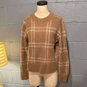 Everlane Plaid Tan Crew Neck Sweater